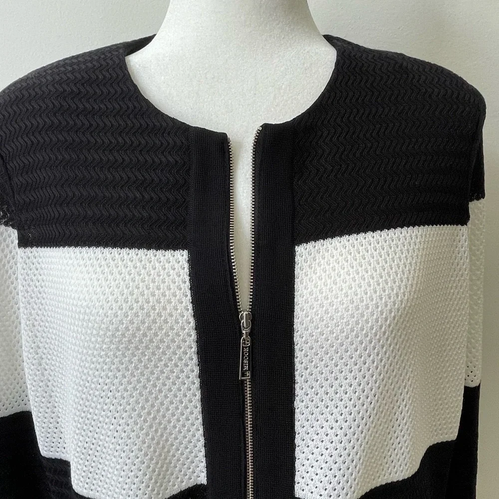 MISOOK Black and White Mesh Zip Up Blazer. Size Large - Picture 4 of 10